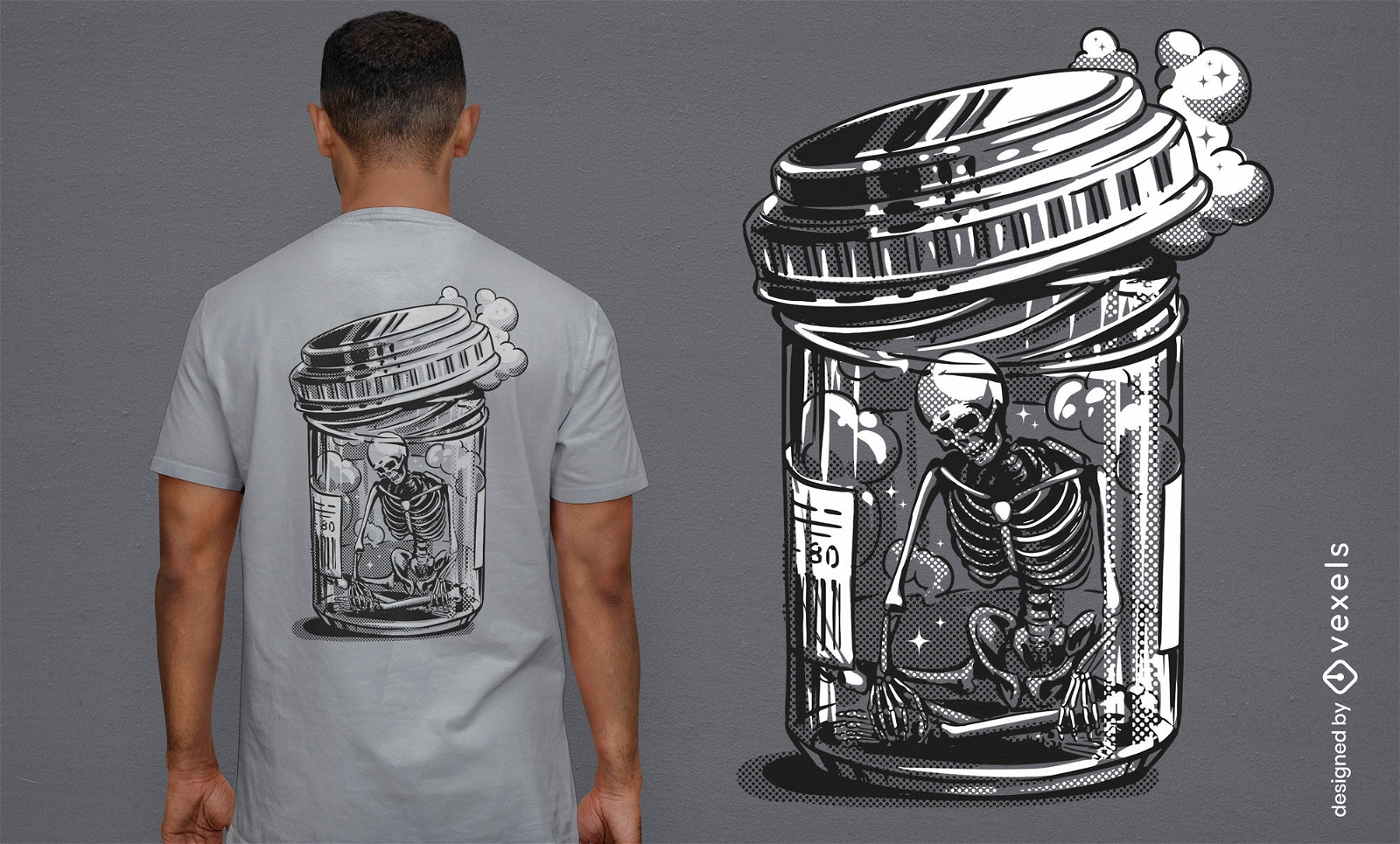 Sad skeleton medicine jar t-shirt design