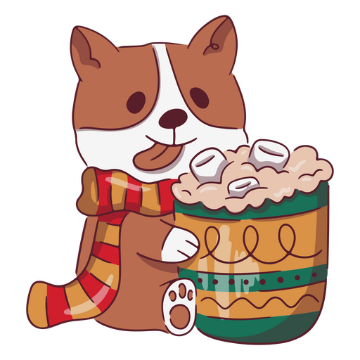 Netter Corgi, der ein heißes Weihnachtsgetränk trinkt PNG-Design