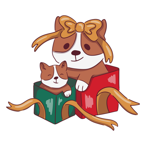Cute corgis in Christmas gift boxes PNG Design