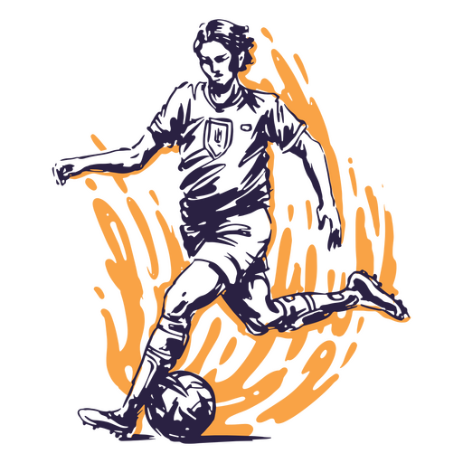 Soccer player in the act of kicking the ball PNG Design
