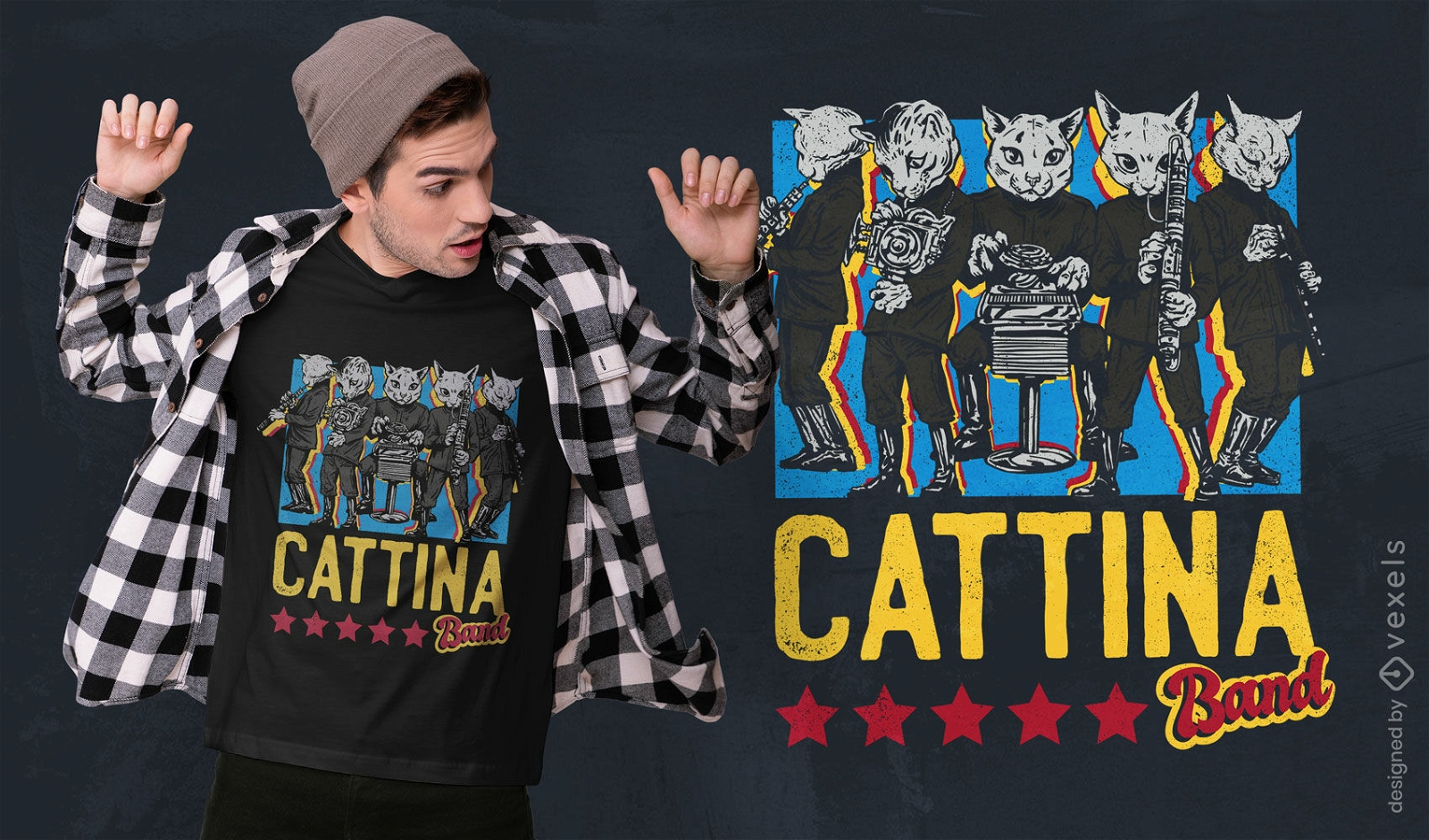 Cat band t-shirt design