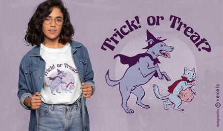 Design de camiseta de halloween de gato e cachorro
