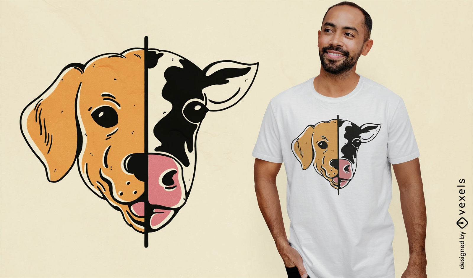 Design de camiseta meia vaca meio cachorro