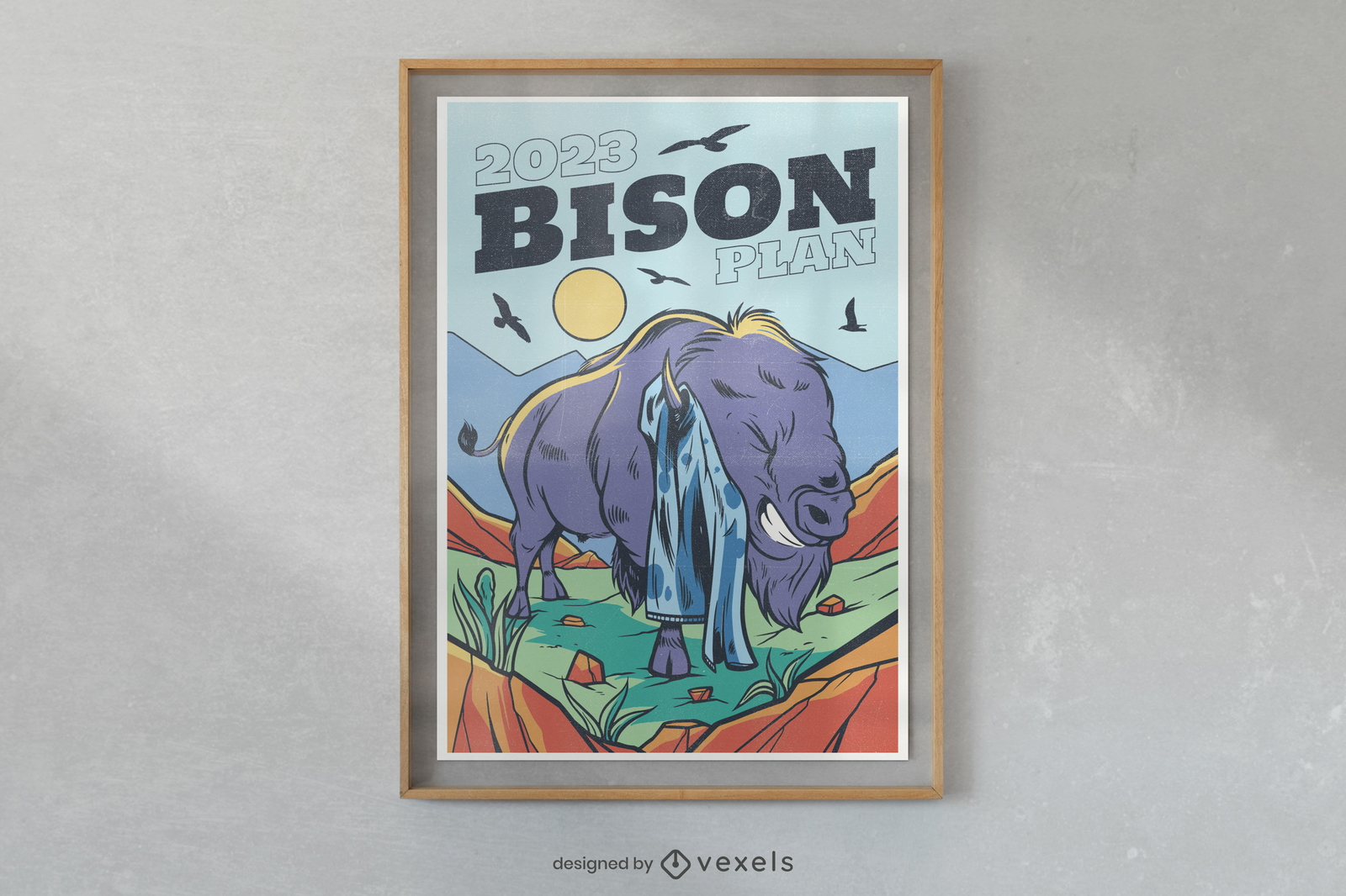 Diseño de cartel sonriente animal bisonte.