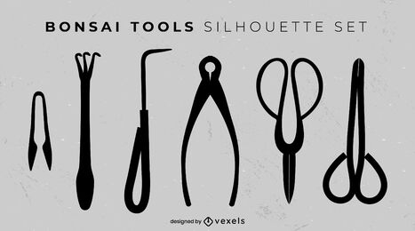Conjunto de herramientas y equipos de bonsái de jardinería.