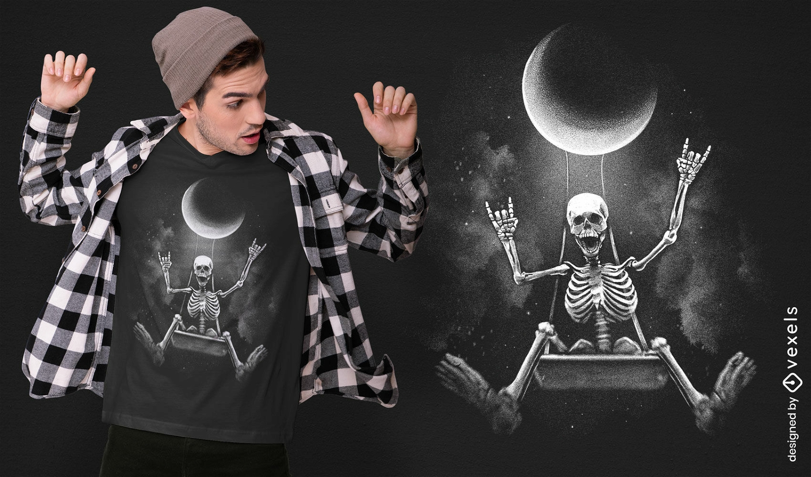 Skelett schwingender Mond T-Shirt Design