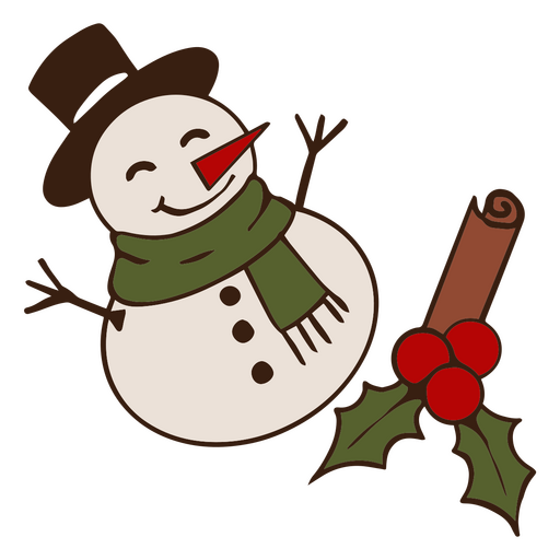 Boneco de neve e decoração de canela de Natal Desenho PNG