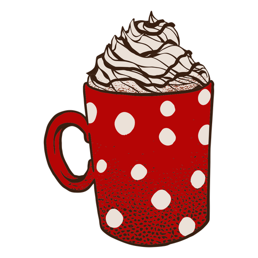 Red mug of creamy drink PNG Design