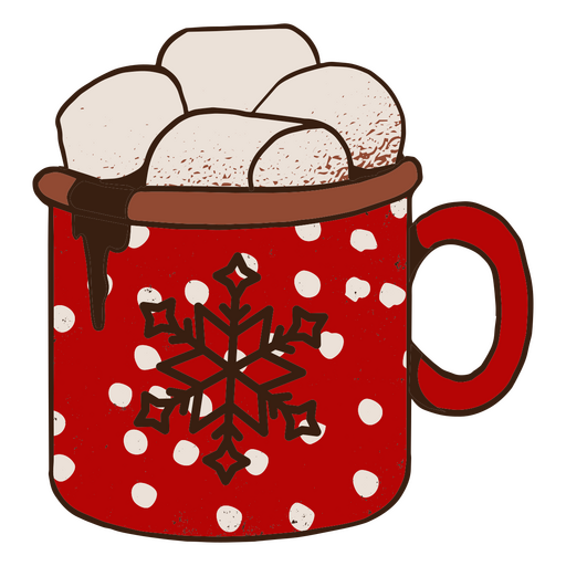 Red mug with hot drink and floating marshmallows PNG Design