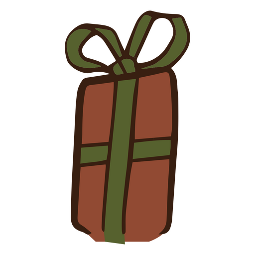 Caja de regalo marr?n y verde con una cinta. Diseño PNG