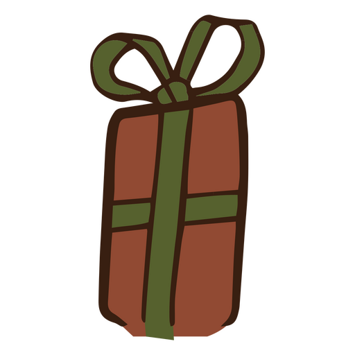 Caja de regalo marrón y verde con una cinta. Diseño PNG