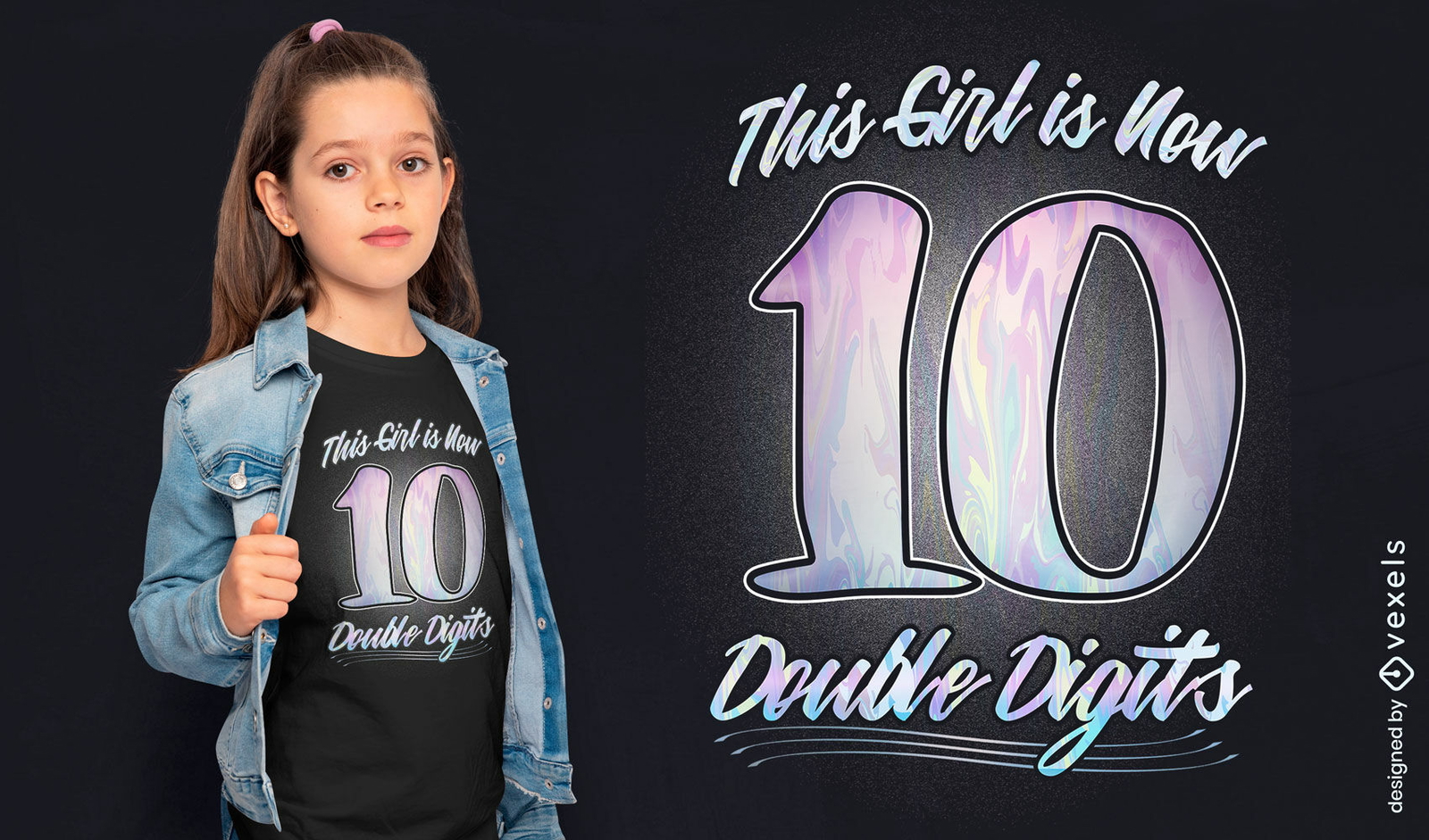 Décimo cumpleaños niña cool camiseta psd