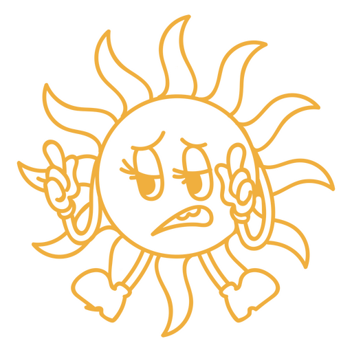 Worried sun retro cartoon  PNG Design