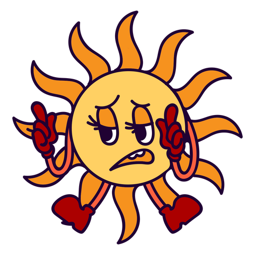 Besorgte Sonne im Retro-Cartoon-Stil PNG-Design