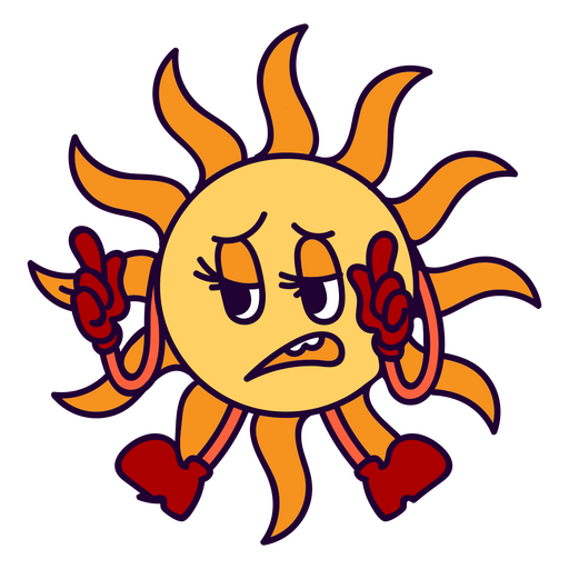 Sol preocupado no estilo cartoon retrô Desenho PNG