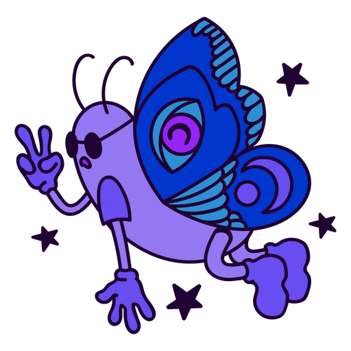 Butterfly with sunglasses in retro cartoon style PNG Design