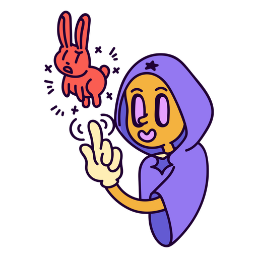 Mago encantando un conejo en estilo retro de dibujos animados Diseño PNG