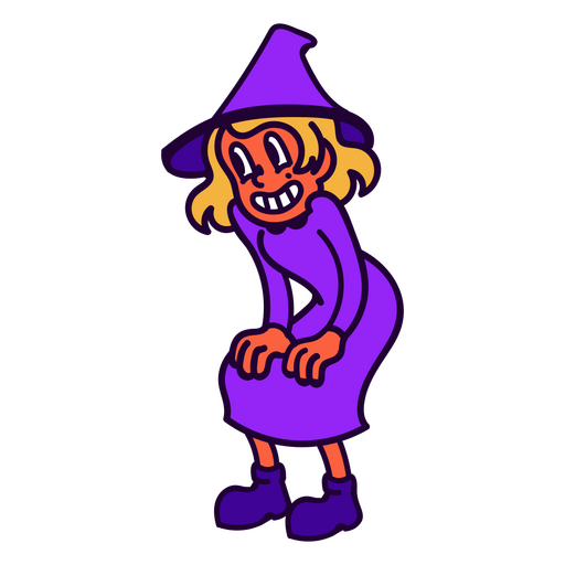 Young witch in retro cartoon style PNG Design