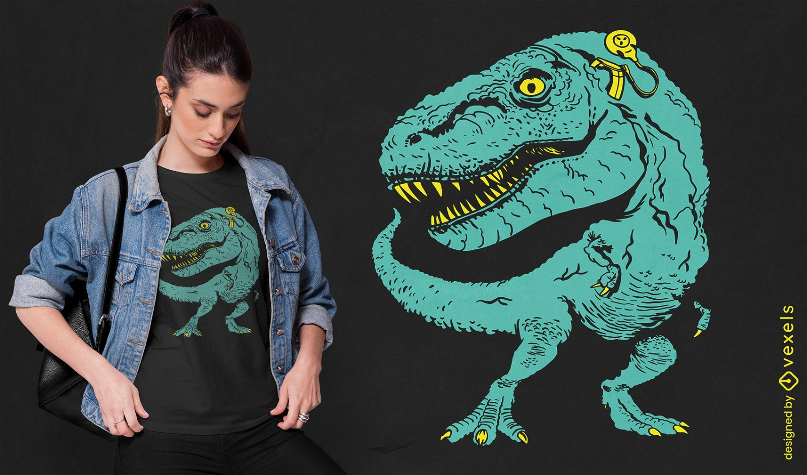 Design de camiseta t-rex implantado na cóclea