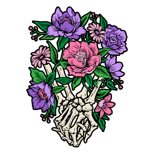 Blumen auf Skeletthänden PNG-Design