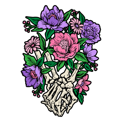 Flowers on skeleton hands PNG Design