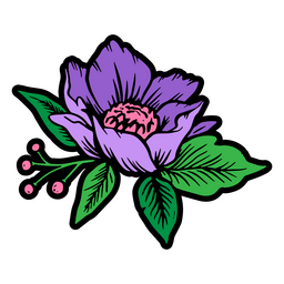 Delicate purple flower with green leaves PNG Design