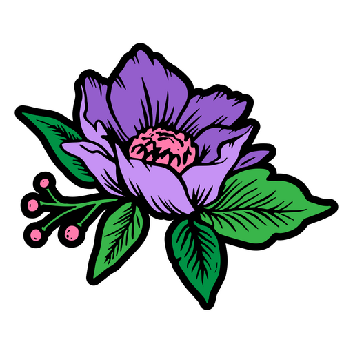 Zarte violette Blüte mit grünen Blättern PNG-Design