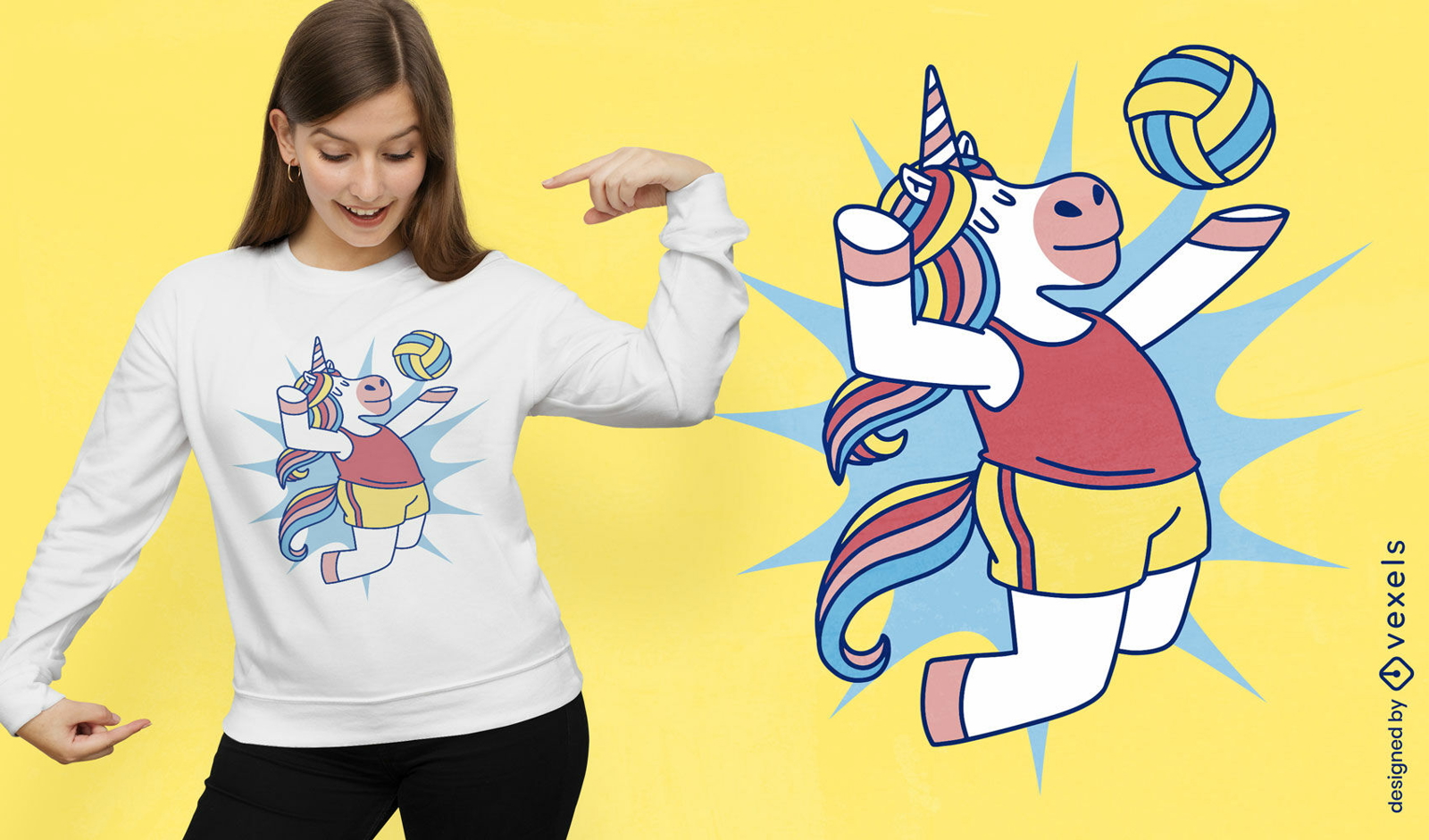 Dise?o de camiseta de unicornio de voleibol.