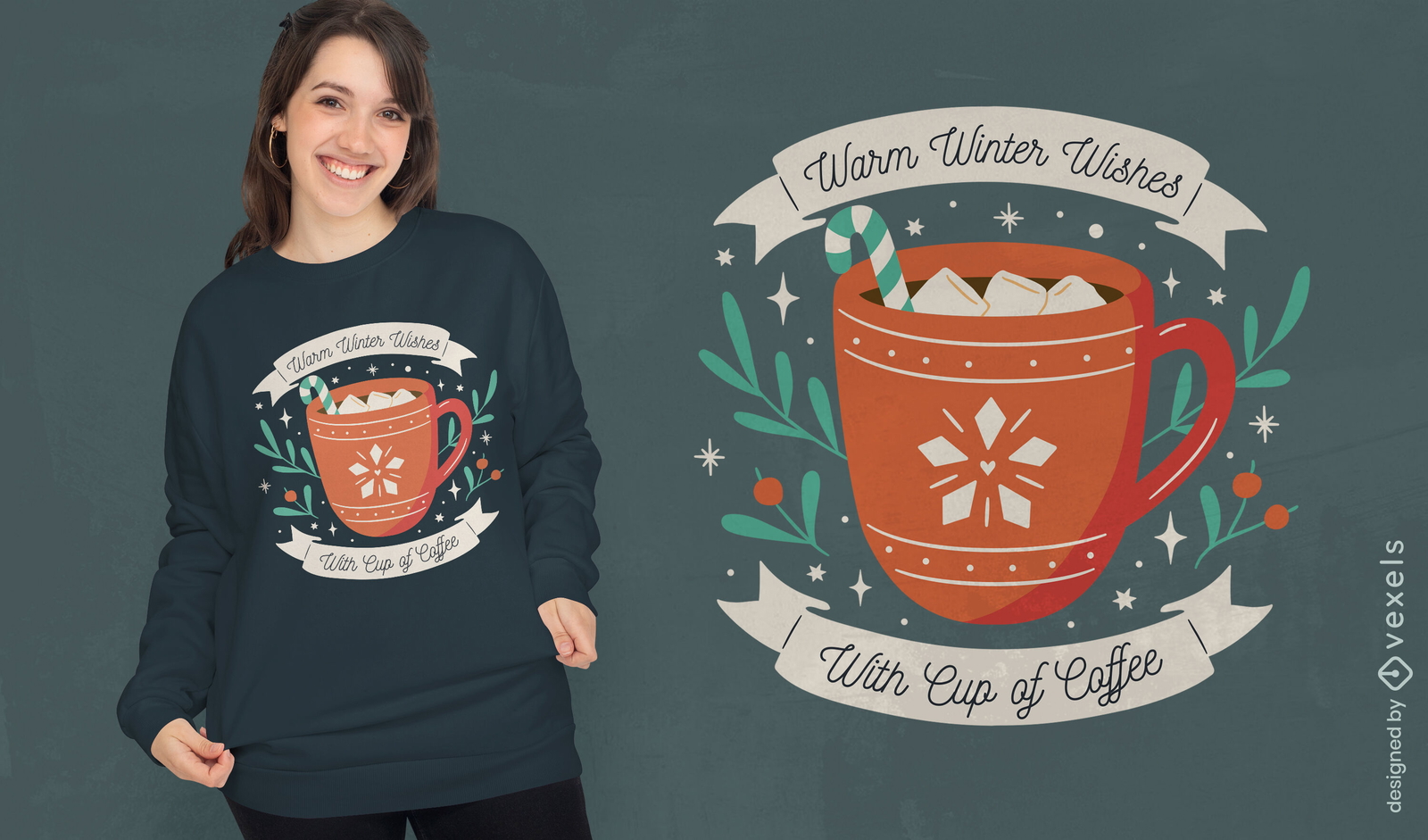 Design de camiseta de xícara de café de natal