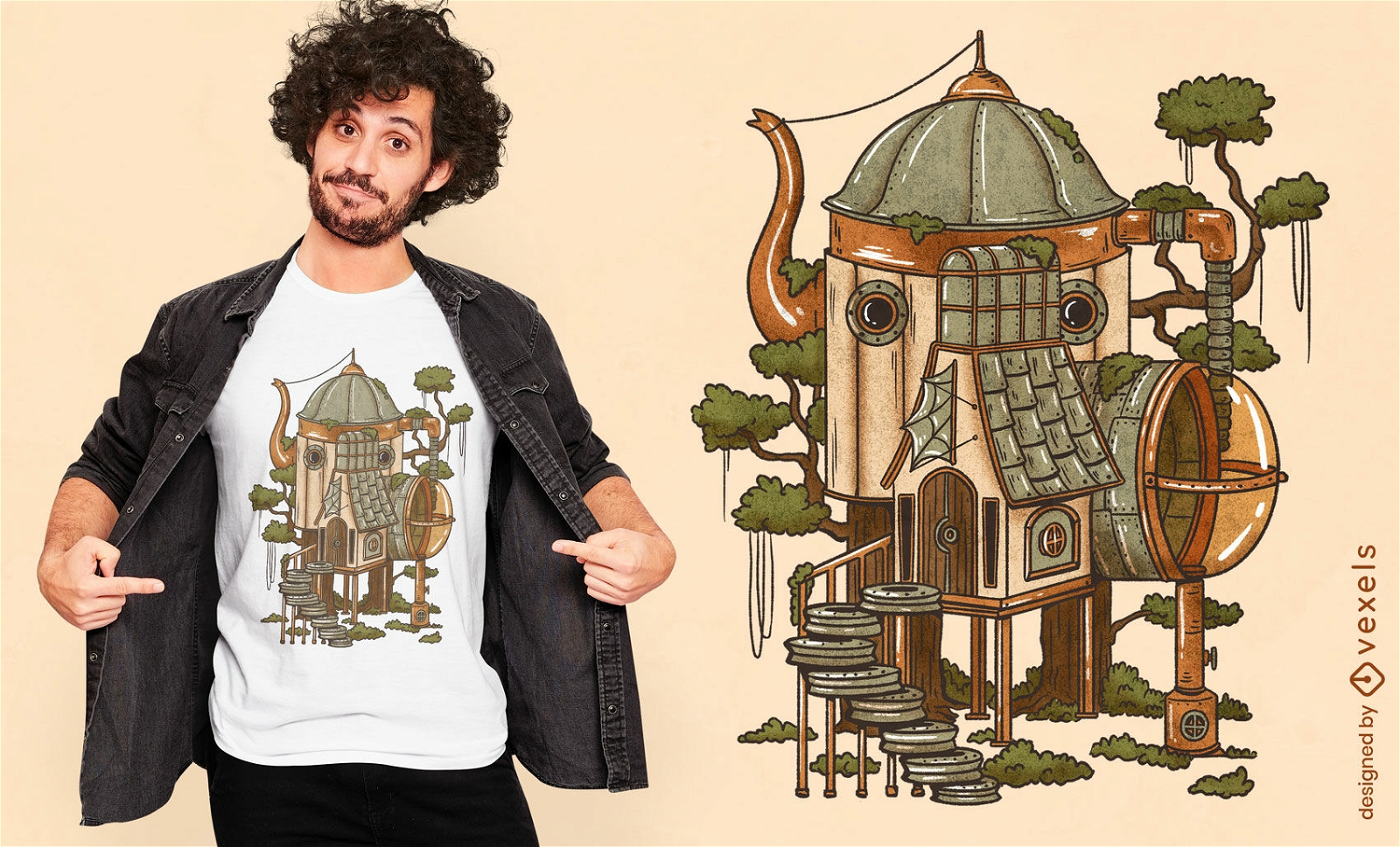 Diseño de camiseta de casa de hadas Steampunk