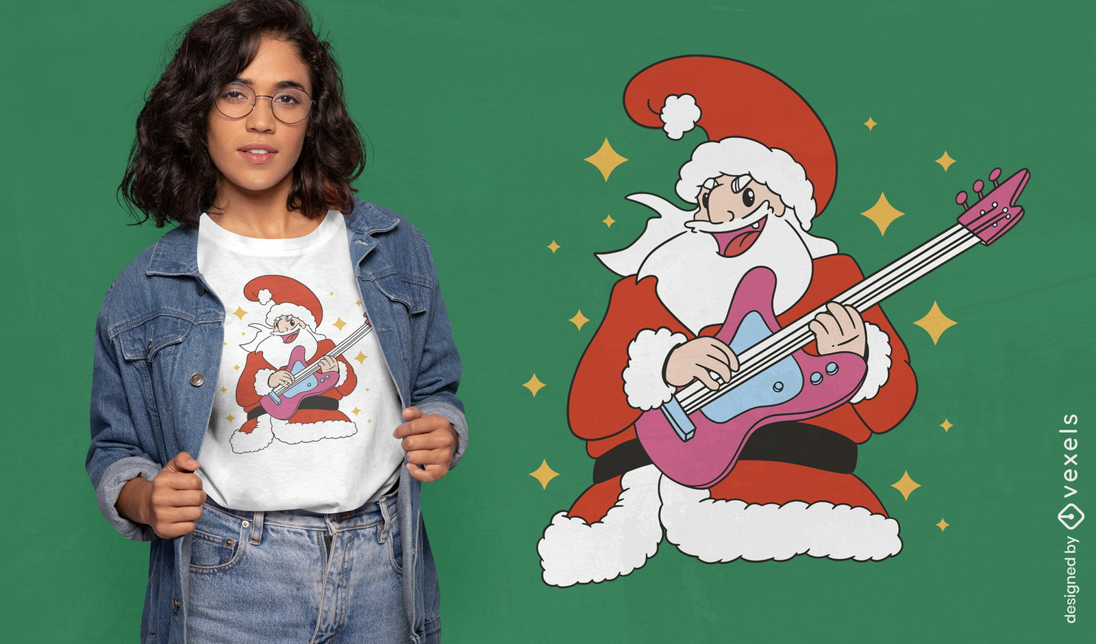 Design de camiseta de baixo elétrico de Papai Noel