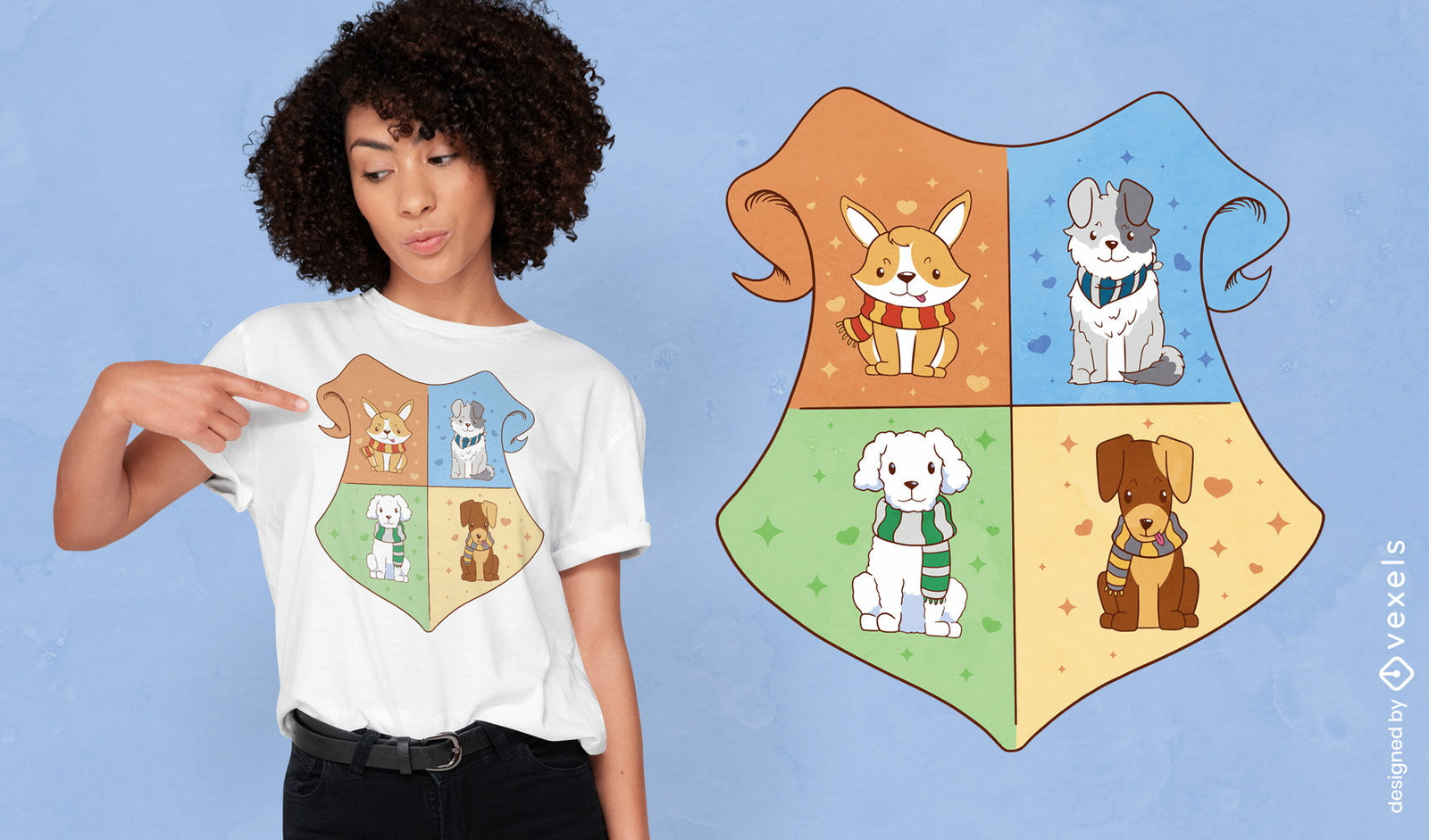 Lindo perro animales con bufandas diseño de camiseta.