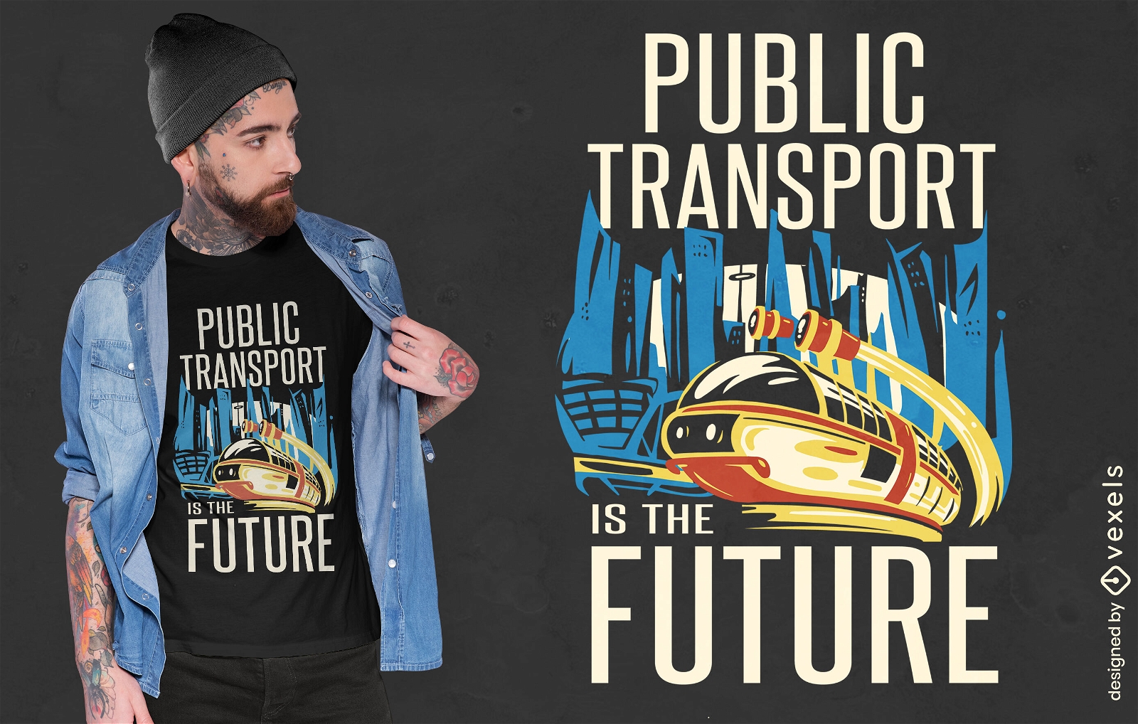 Diseño de camiseta de transporte público futurista.
