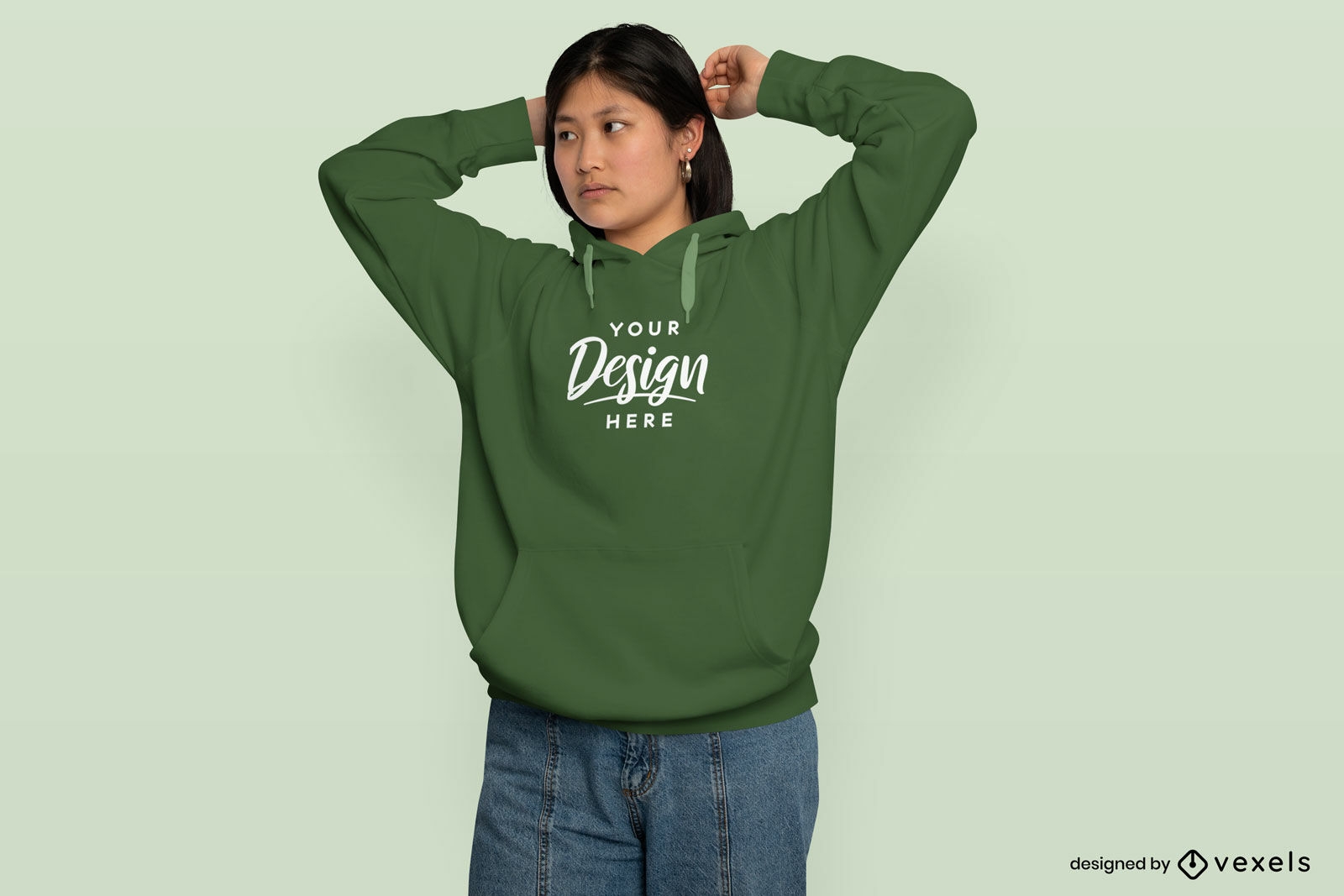 Asian woman posing in hoodie mockup