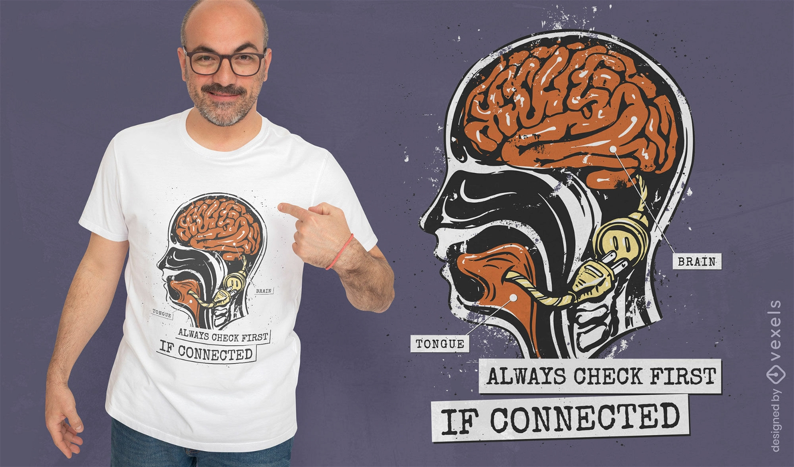 Design de camiseta de língua de cérebro