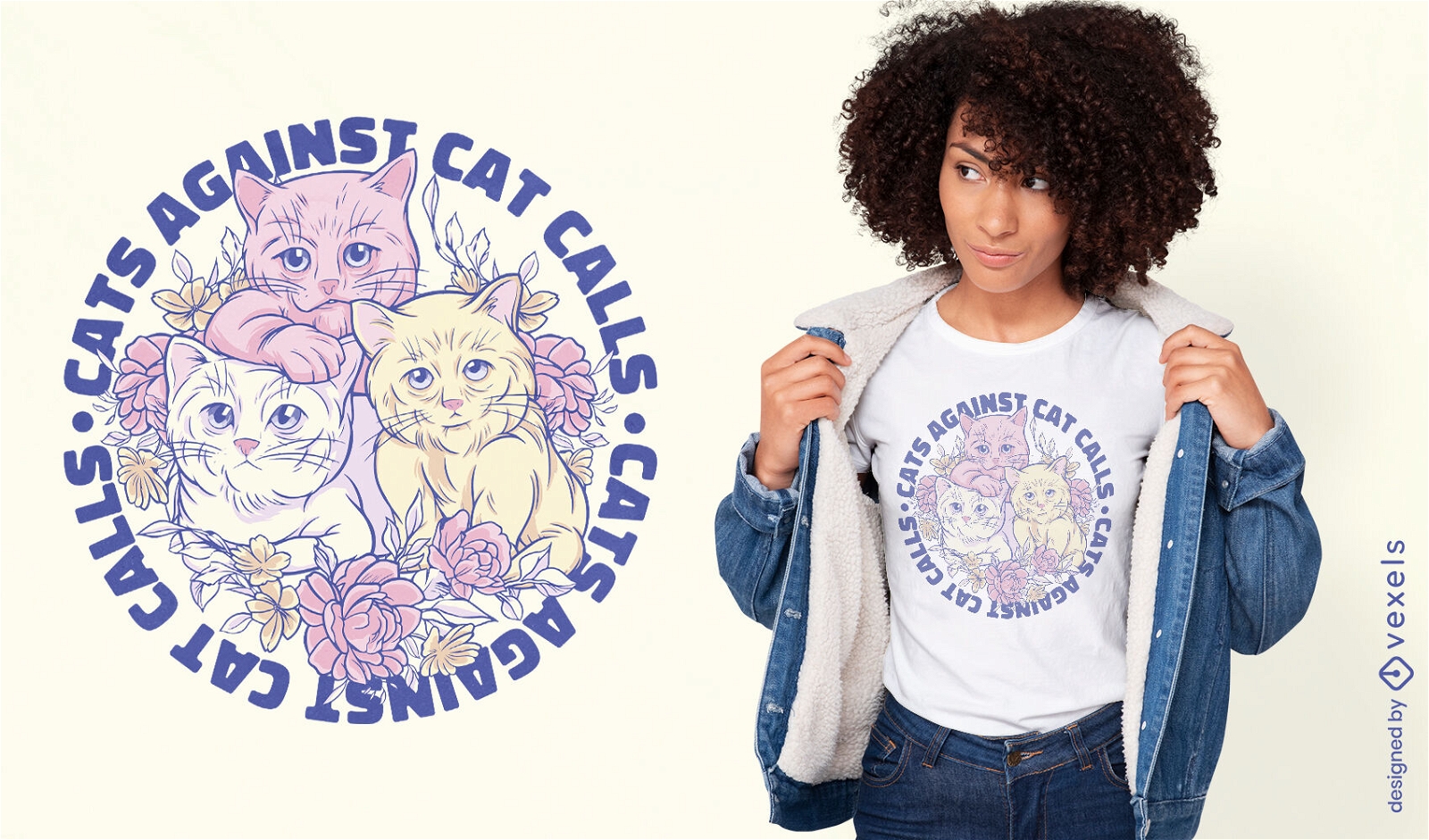 T-Shirt-Design mit drei Katzenblumen