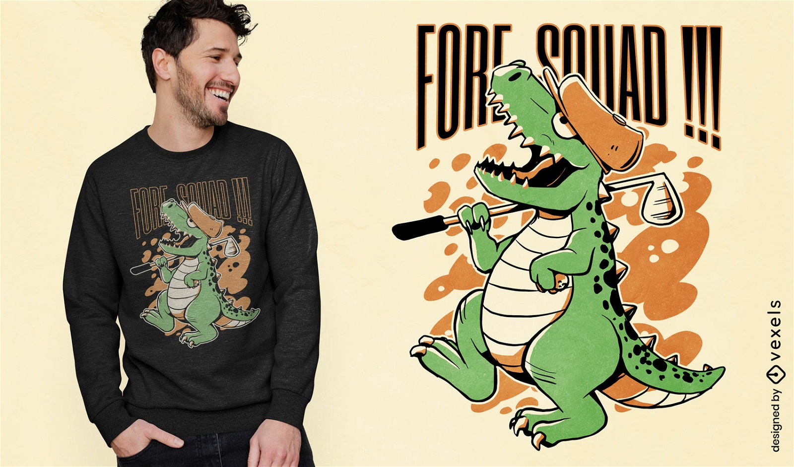 Dinosaur golf t-shirt design