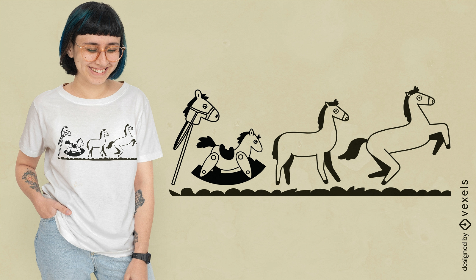 Design de camiseta de cavalos diferentes