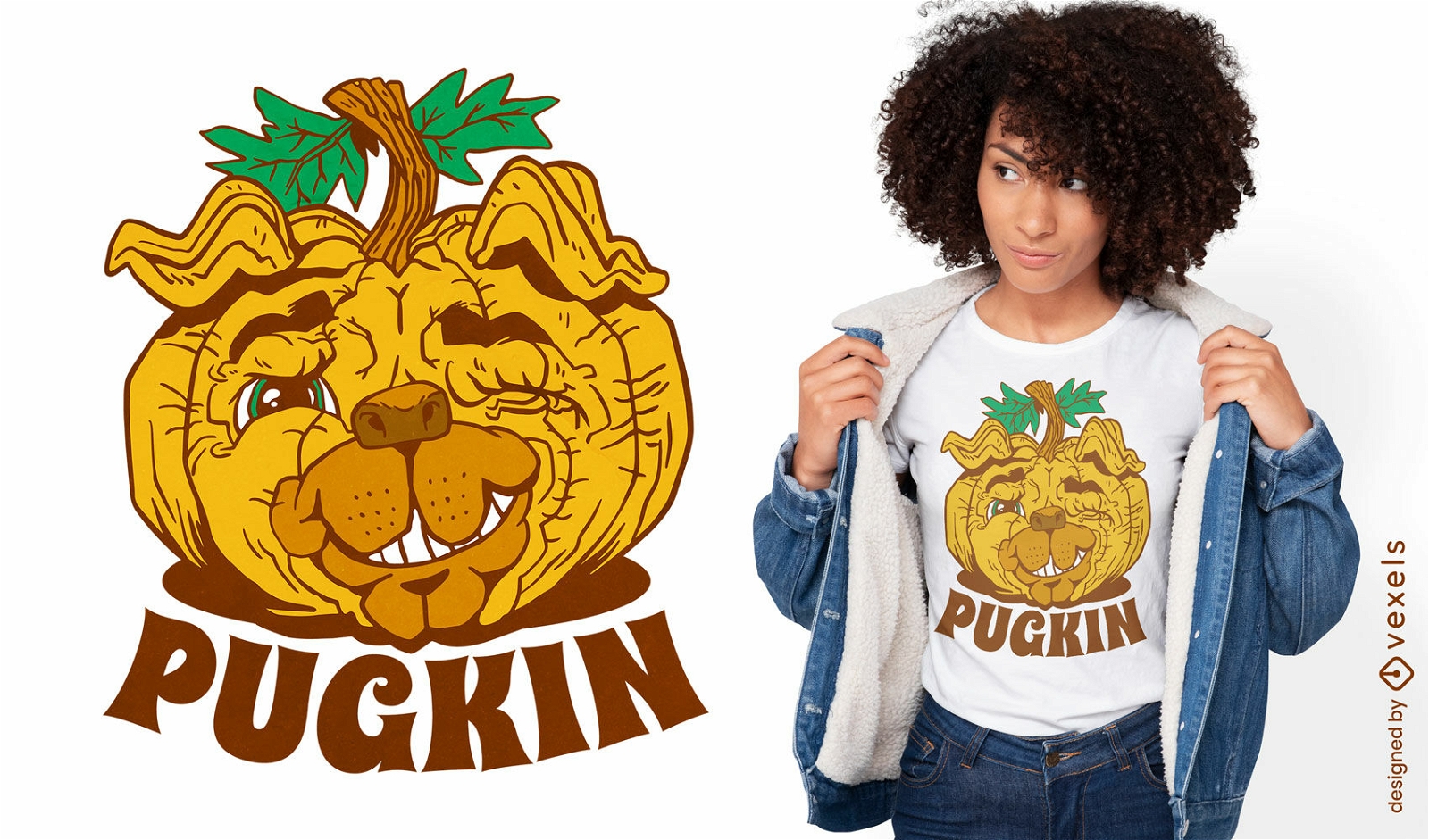 Diseño de camiseta de calabaza pug pugkin