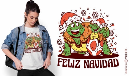Weihnachtsschildkröten-Tierfamilien-T-Shirt-Design