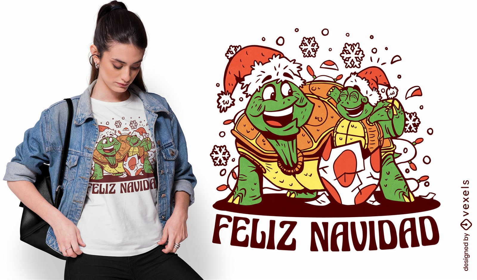 Diseño de camiseta de familia de animales de tortuga navideña.