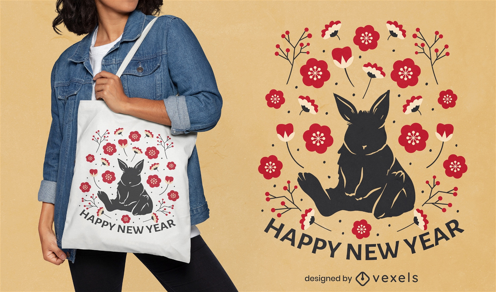 Chinese year of the rabbit tote bag design