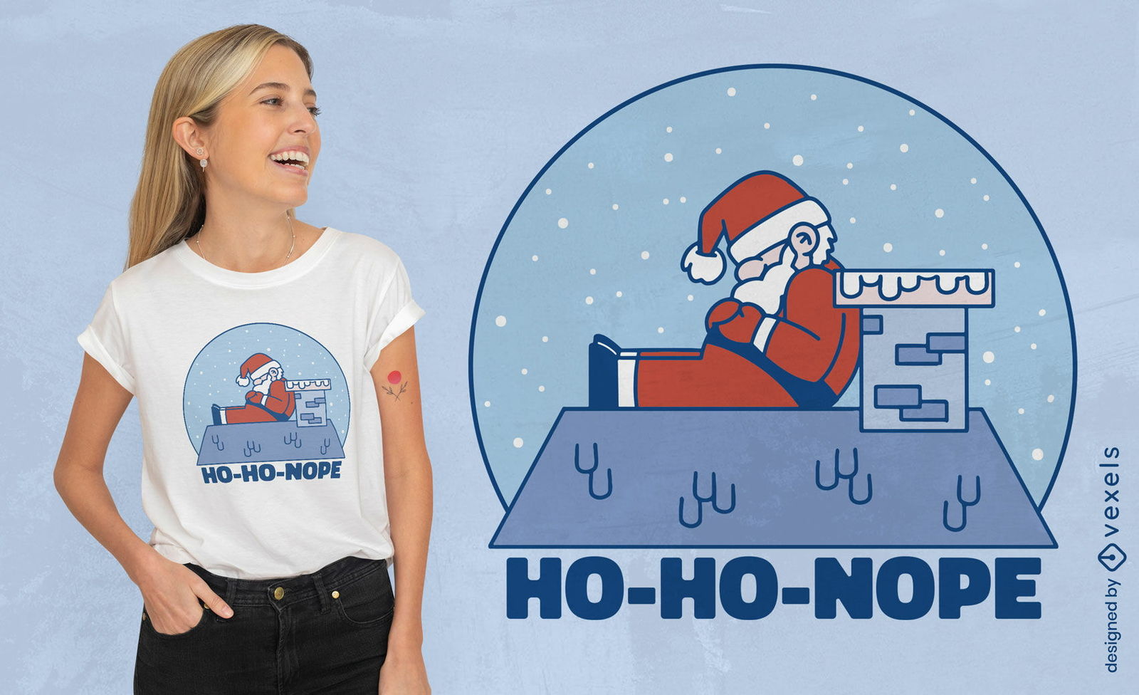 Diseño de camiseta de santa claus durmiendo en el techo