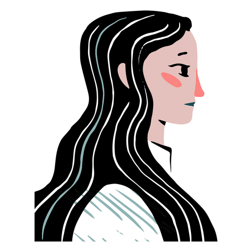 mujer, con, largo, pelo negro, en, perfil Diseño PNG