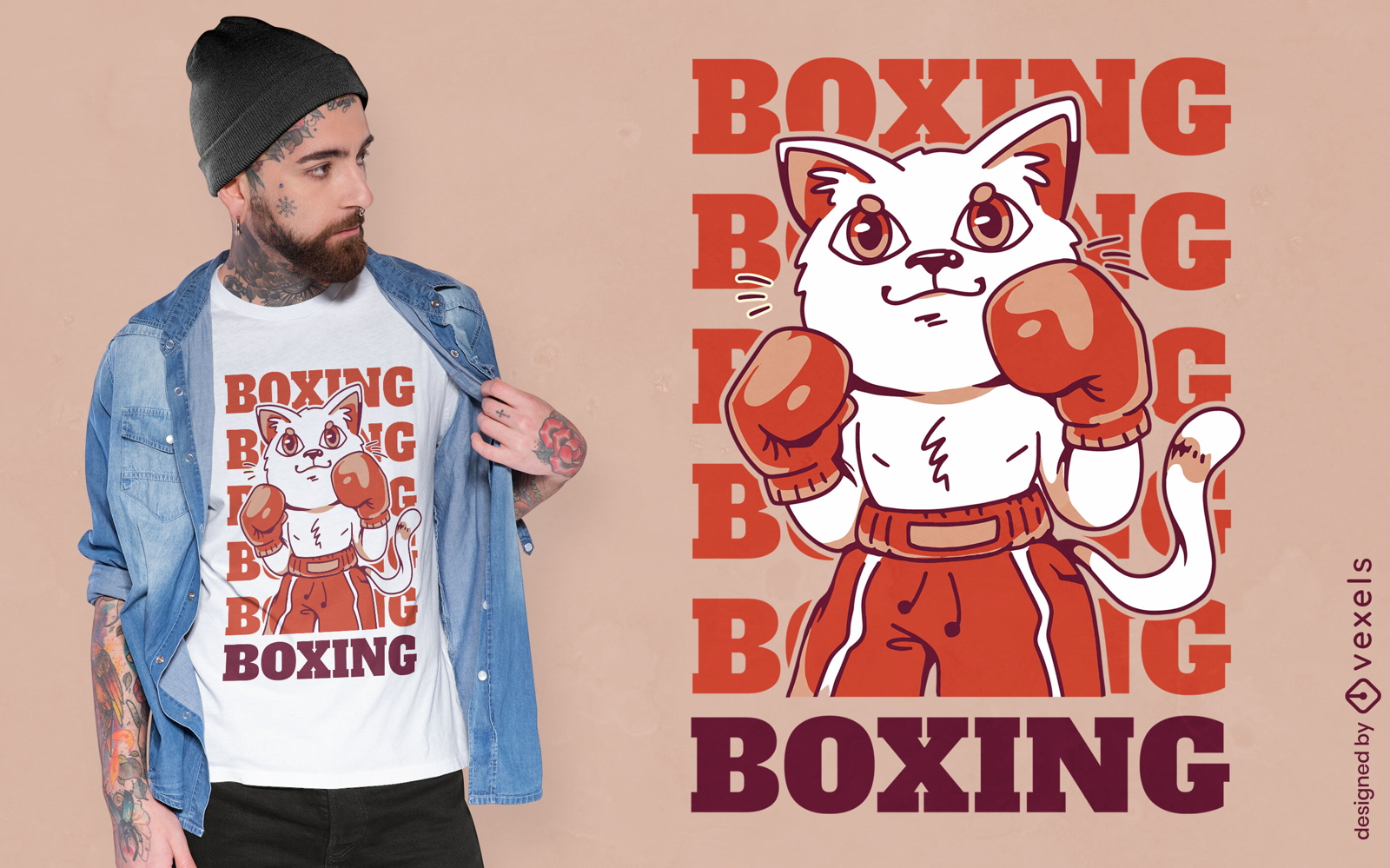 Diseño de camiseta de deporte de boxeo de animales de gato.
