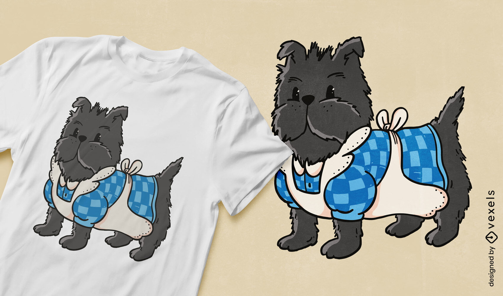 Animal de perro negro en diseño de camiseta de vestir