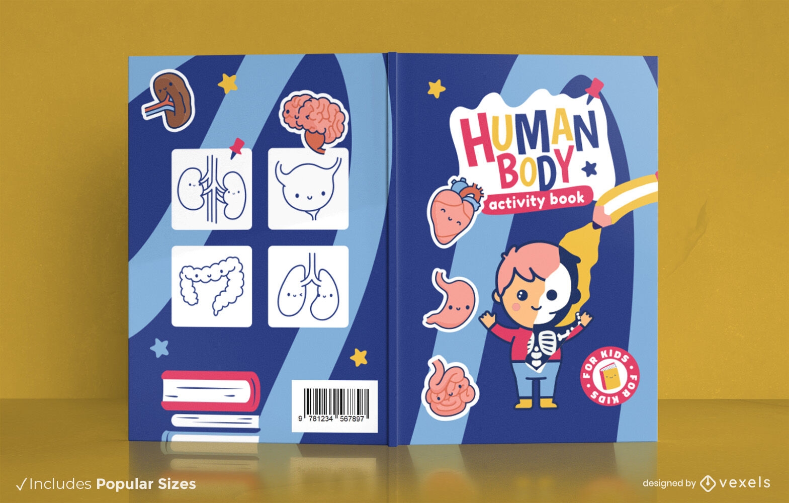 Diseño de portada de libro de anatomía para niños.