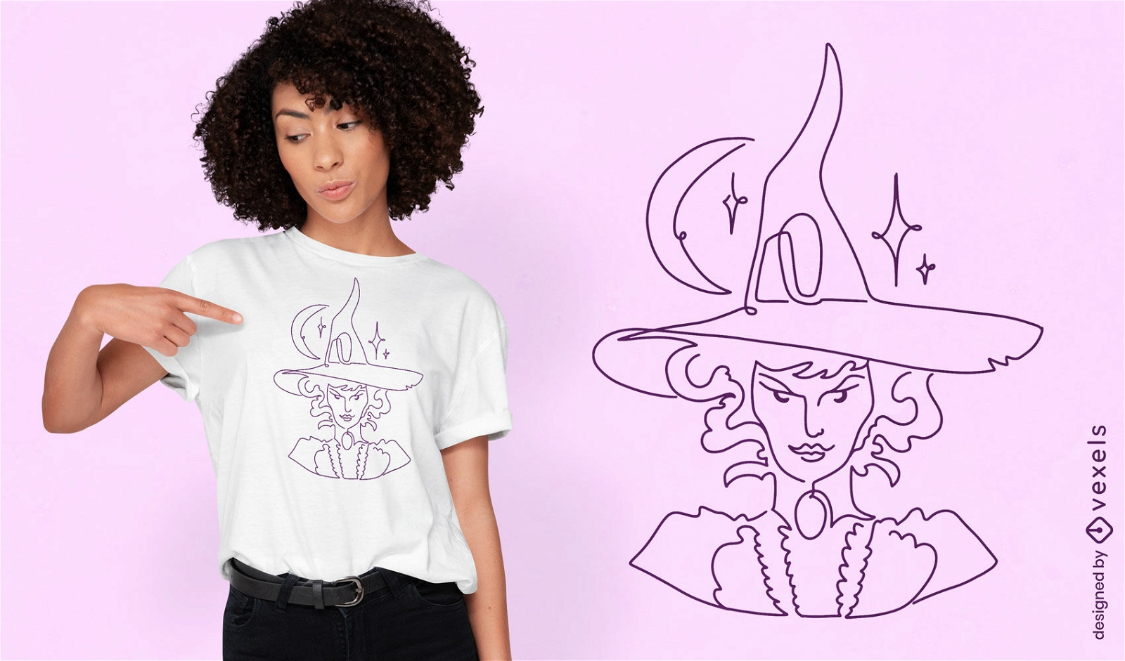Diseño de camiseta de personaje de fantasía de bruja.