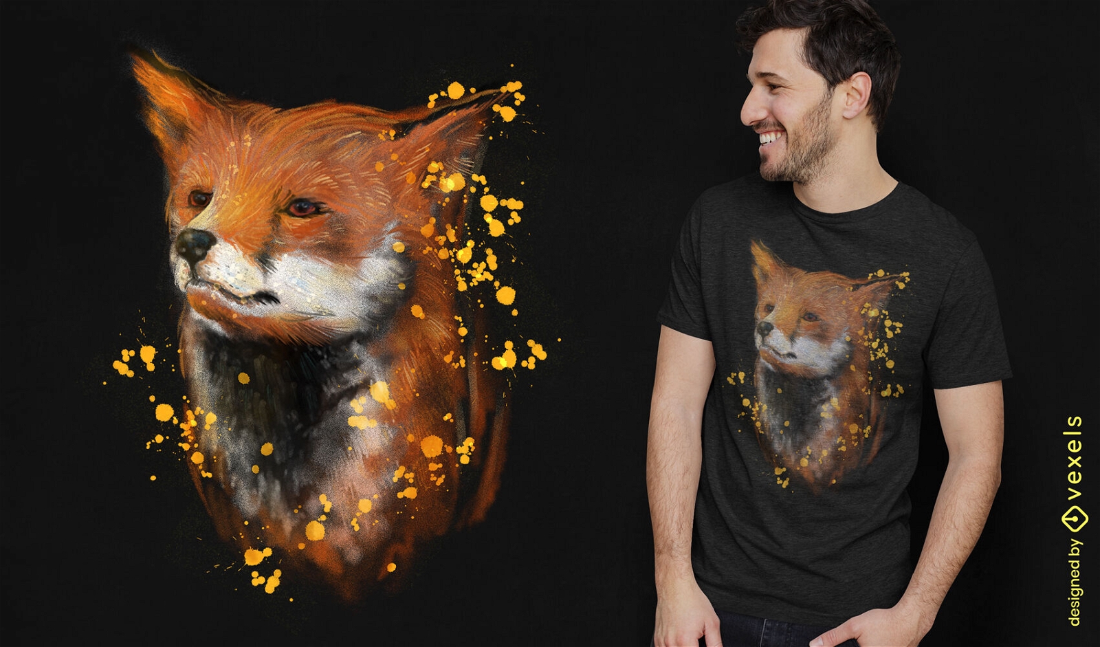 Design de camiseta de raposa aquarela realista