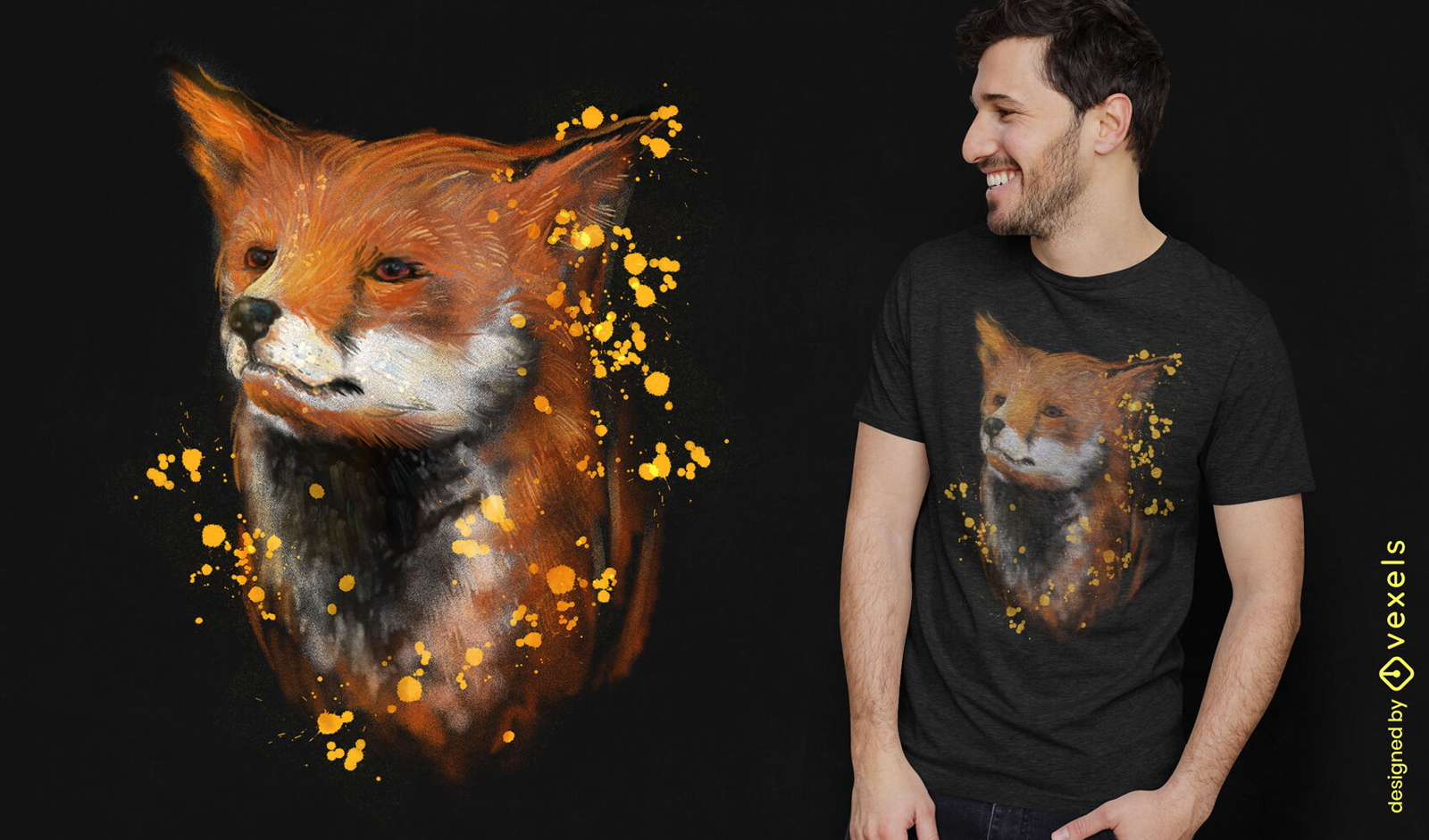 Diseño realista de camiseta de zorro acuarela